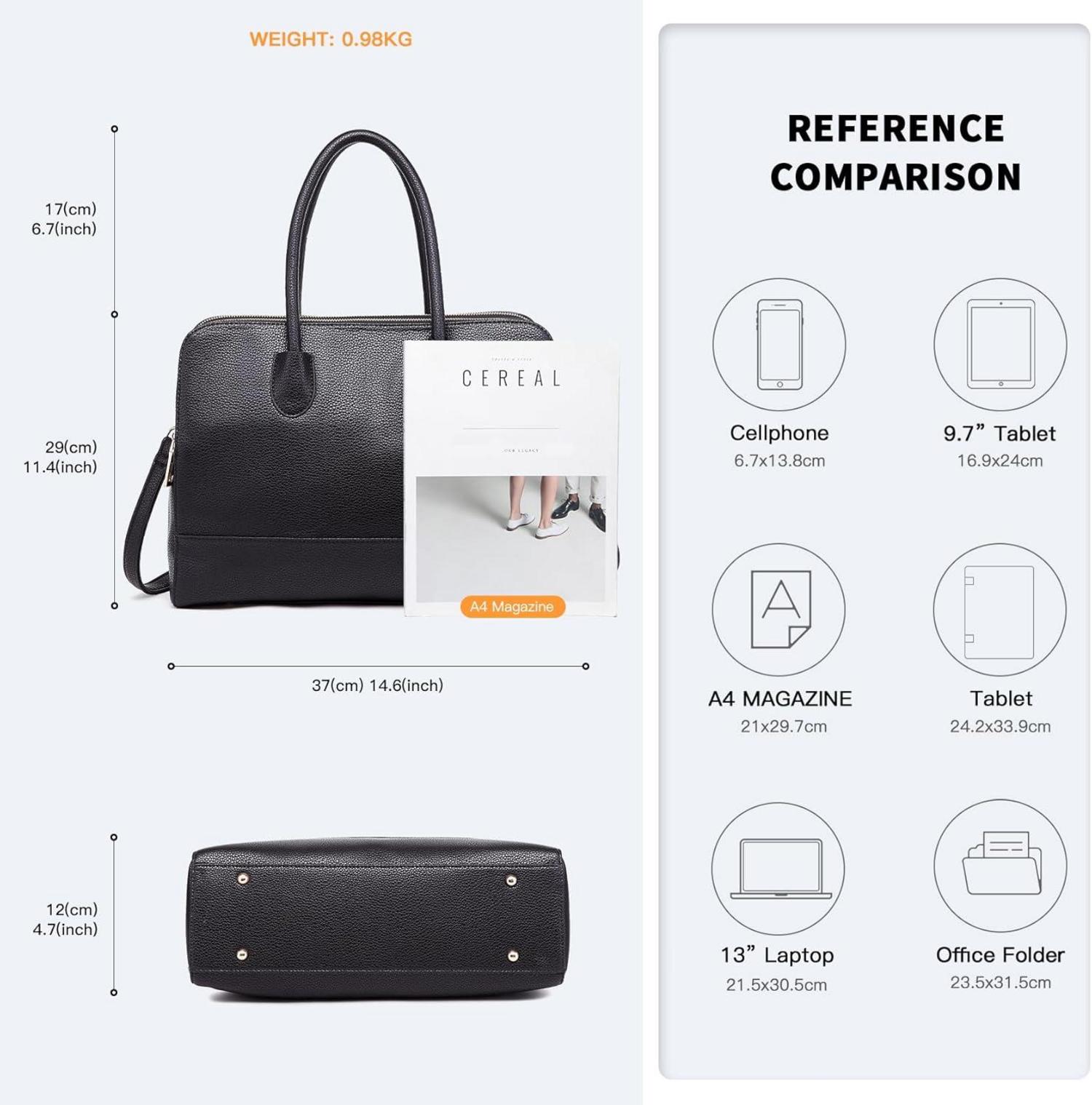 Große Damen Handtasche Laptoptasche Schultertasche Retro Elegant Black