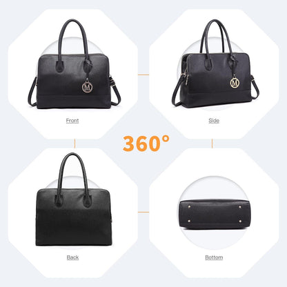 Große Miss Lulu Damen Handtasche Schultertasche Laptoptasche 2-in-1 Elegant Schwarz