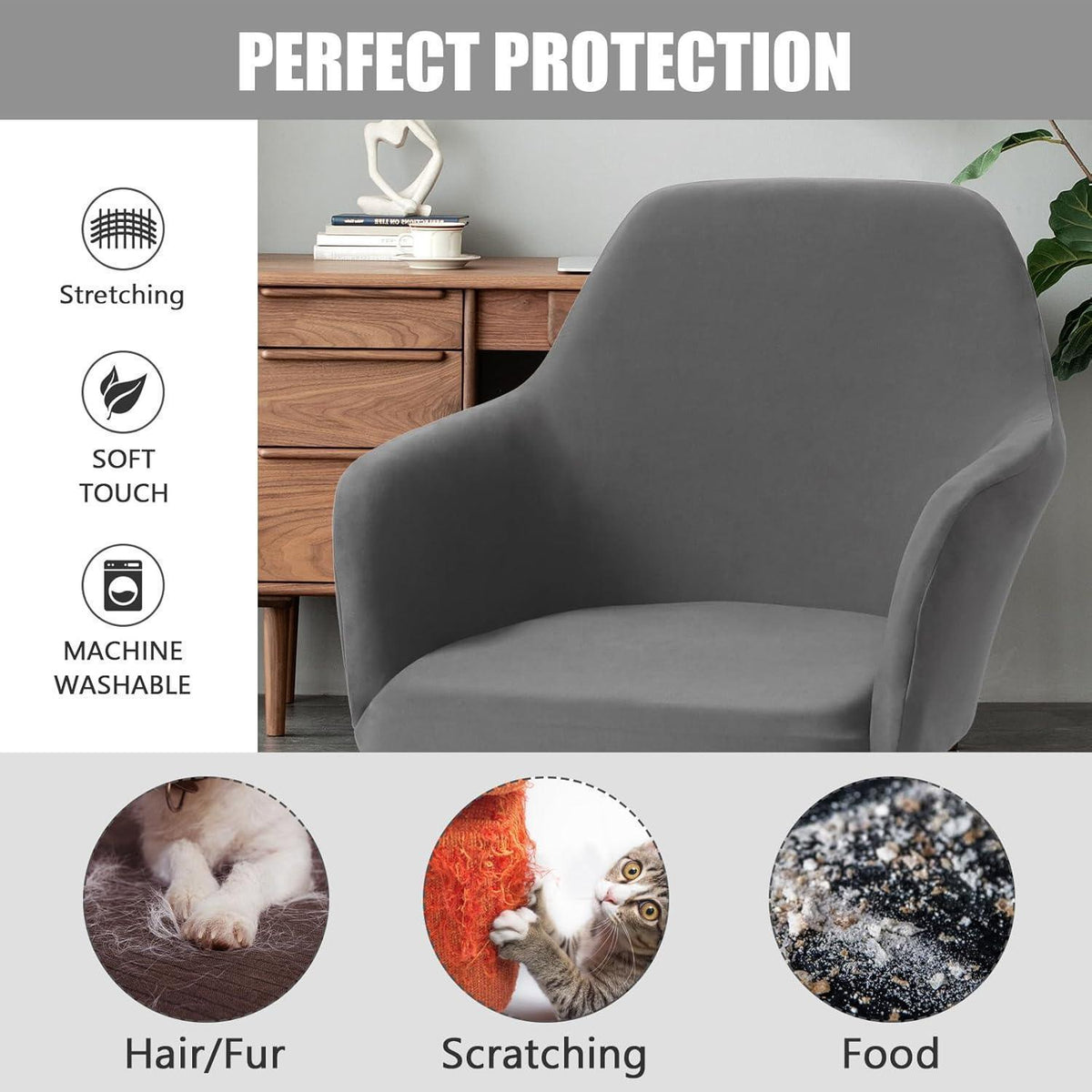 Stretch Stuhlhussen 2er Set – Grau, für Esszimmer & Büro