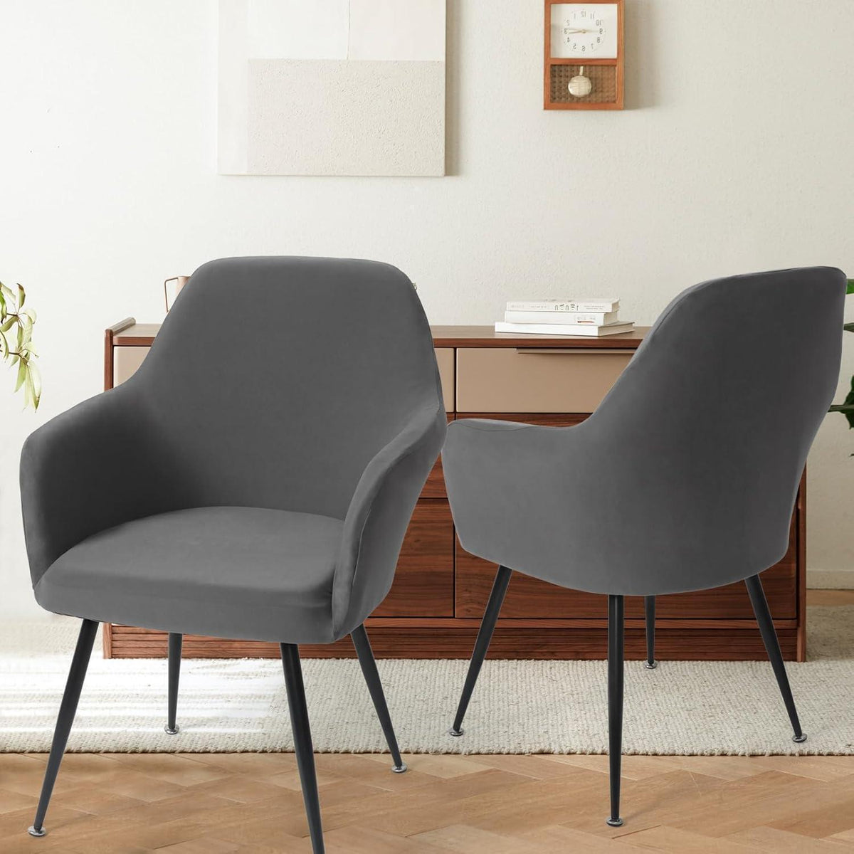 Stretch Stuhlhussen 2er Set – Grau, für Esszimmer & Büro