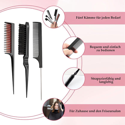 Sleek Bun Bürste Set mit 5 Clips und Kamm, Schwarz