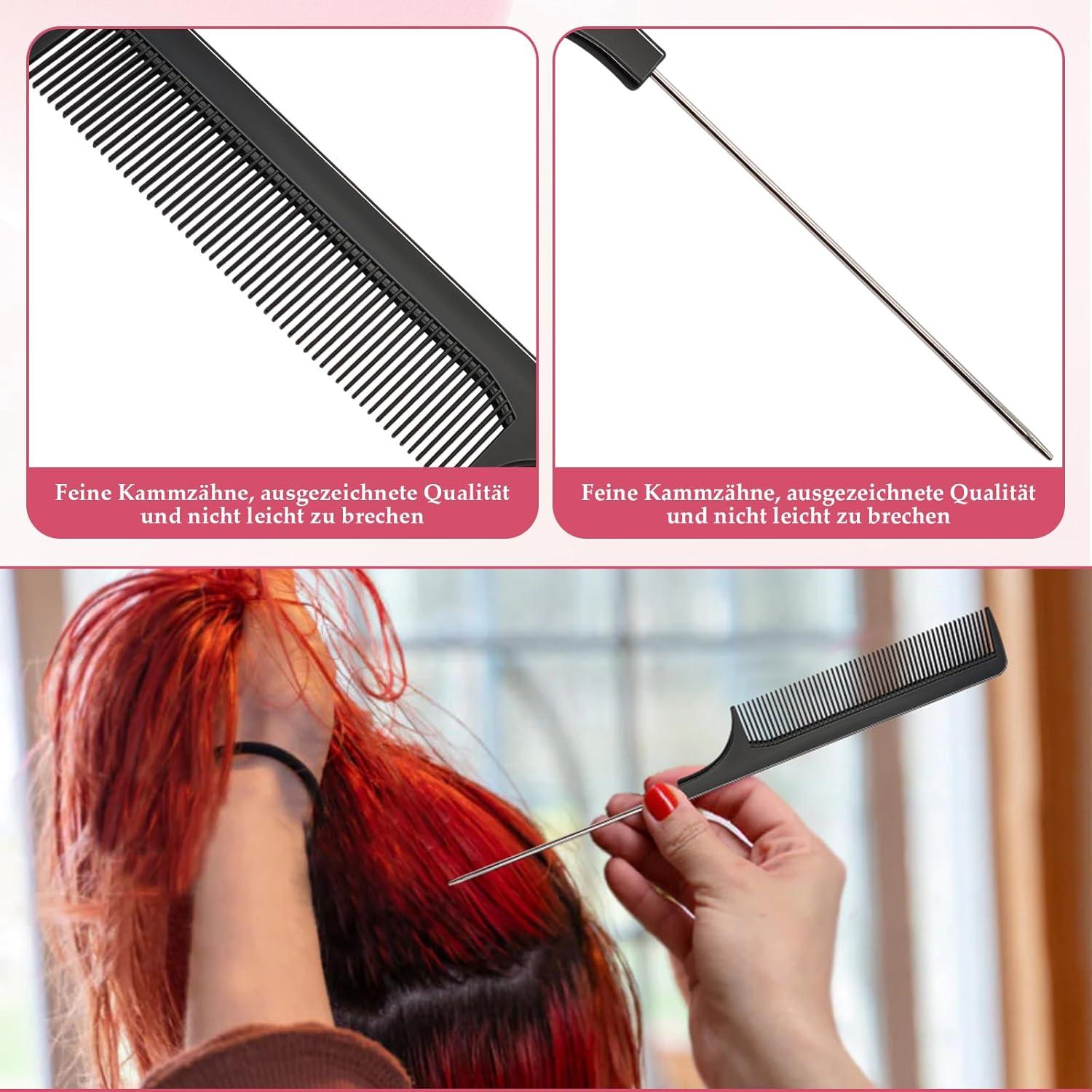 Sleek Bun Bürste Set mit 5 Clips, Styling Kamm, Haarbürste und Rattenschwanz Kamm, Schwarz