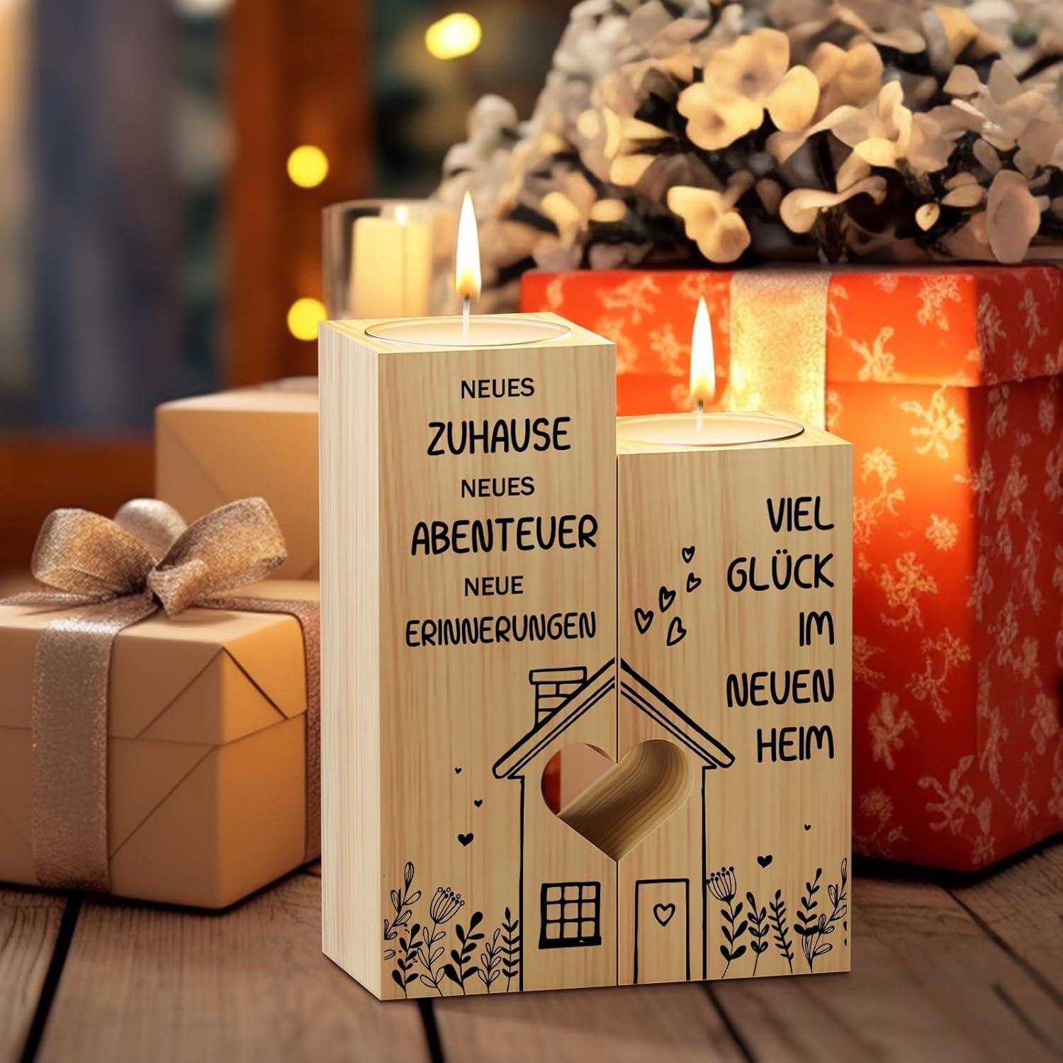 Kerzenständer Einweihungsgeschenk Einzug Wohnung Teelichthalter Holz