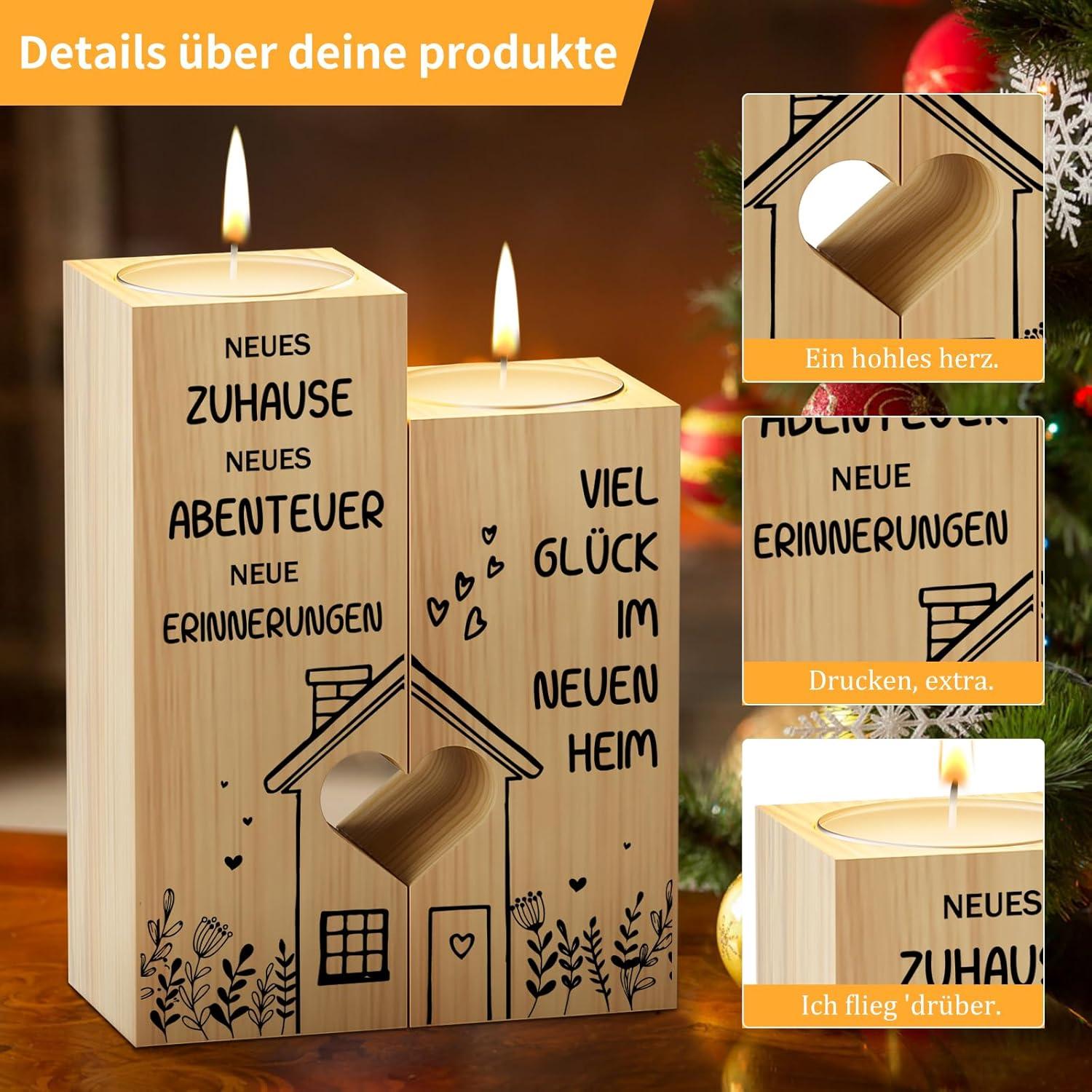 Kerzenständer Einweihungsgeschenk Einzug Wohnung Teelichthalter Holz