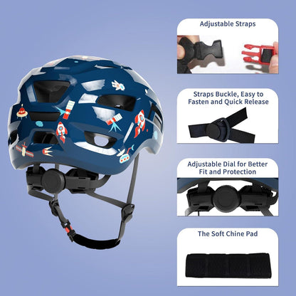 Kinder Fahrradhelm Verstellbarer Helm für Jungen Mädchen 2-8J Blau Astronaut