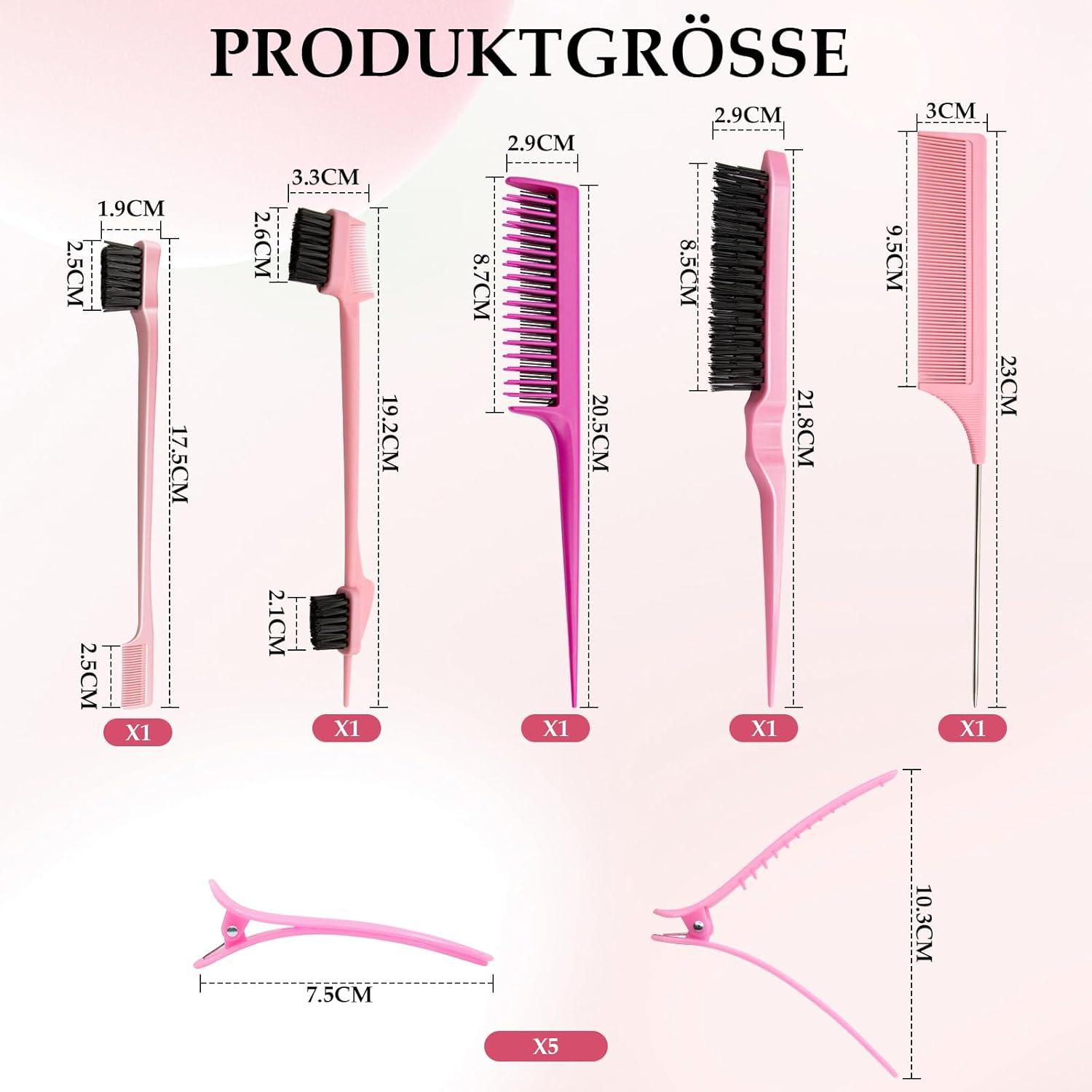 5er Set Sleek Bun Bürste mit Clips und Kamm - Rosa