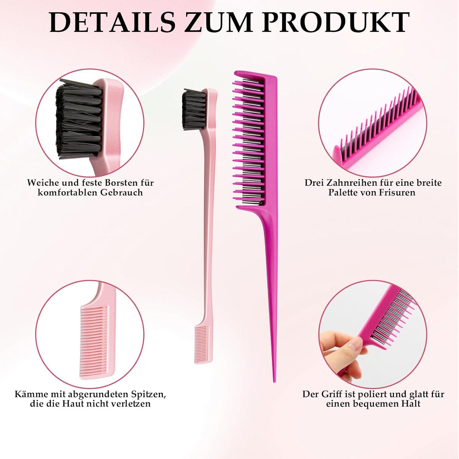 5 Stück Sleek Bun Bürste Set mit Clips, Styling Kamm, Rattenschwanz