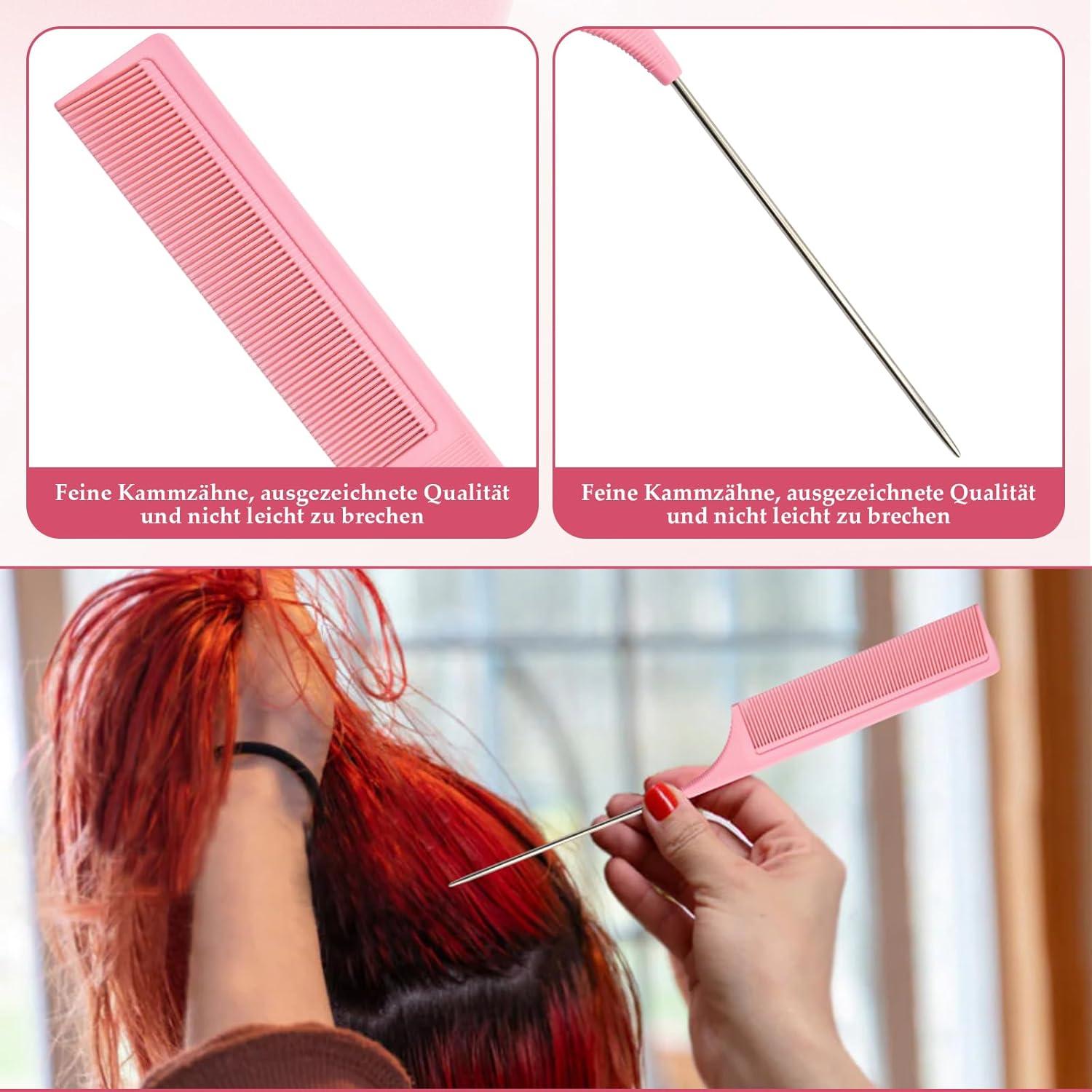 Sleek Bun Bürste Set mit 5 Clips, Styling Kamm für Sleek Zopf, Haarbürste und Rattenschwanz Kamm - Rosa