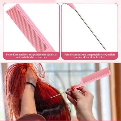 Sleek Bun Bürste Set mit 5 Clips, Styling Kamm für Sleek Zopf, Haarbürste und Rattenschwanz Kamm - Rosa