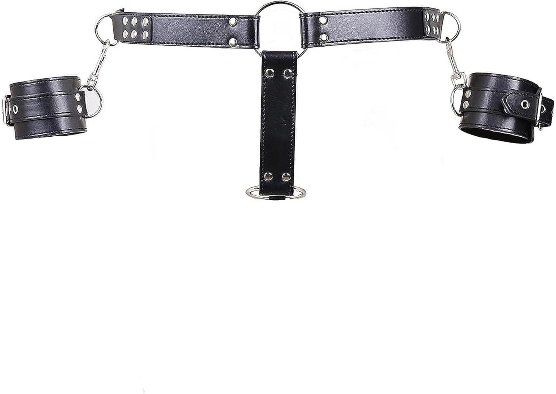 Faux Leder Harness mit Handschellen und Metall Penisring BDSM Fetisch
