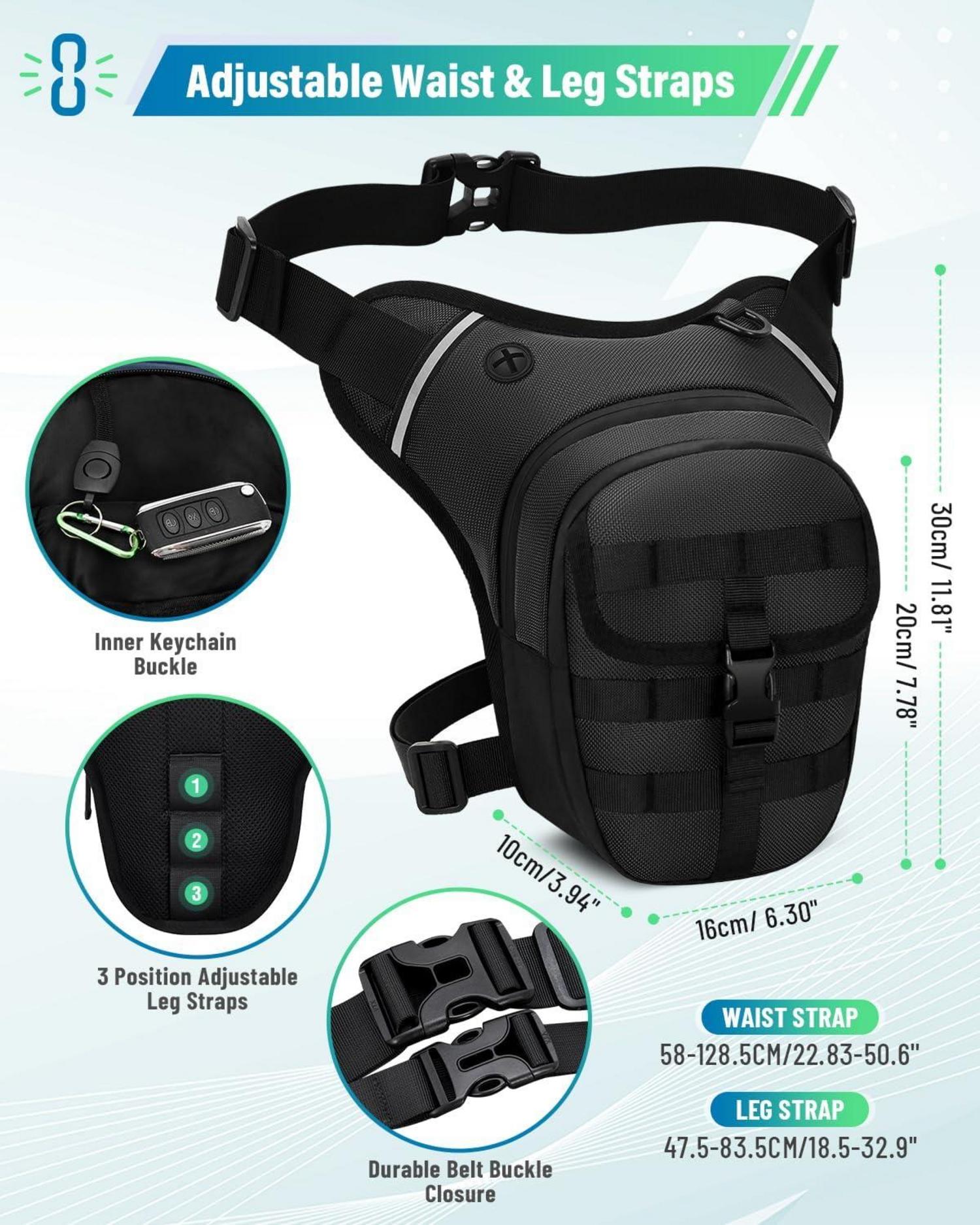 VOBUKE Beintasche Motorrad Herren Damen Wasserdicht Reflektierend Taktisch Gürteltasche Schwarz