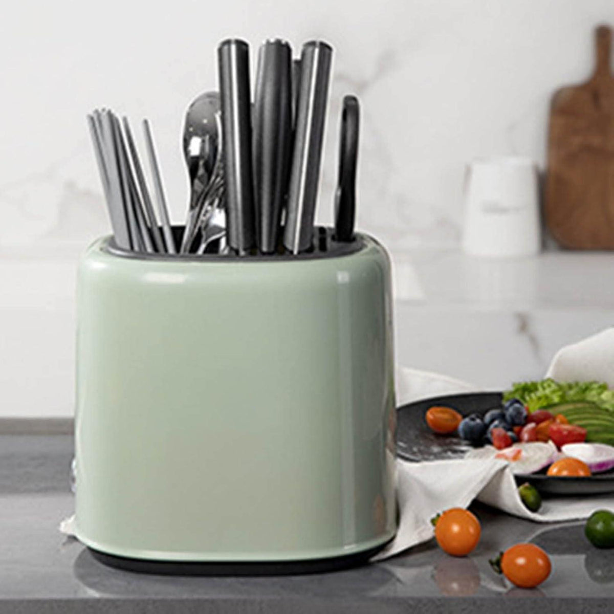 Retro Messerblock Utensilienhalter – 2in1 Küchen Organizer Grün