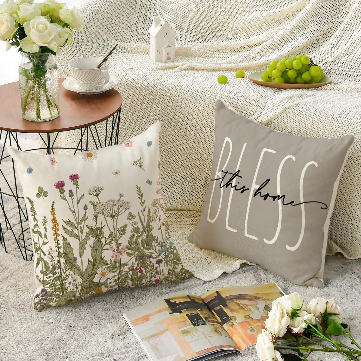 Kissenbezüge Wilde Blumen Kräuter 4er Set 45x45 cm