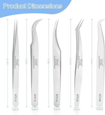 5er Edelstahl Wimpernpinzetten Set Wimpernverlängerung Nagelkunst