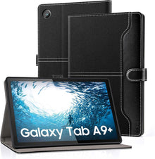 DLveer Samsung Tab A9 Plus 11 Zoll Hülle Schwarz PU Leder Soft TPU