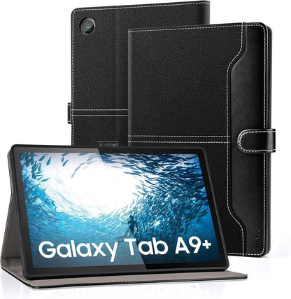 DLveer Samsung Tab A9 Plus 11 Zoll Hülle Schwarz PU Leder Soft TPU