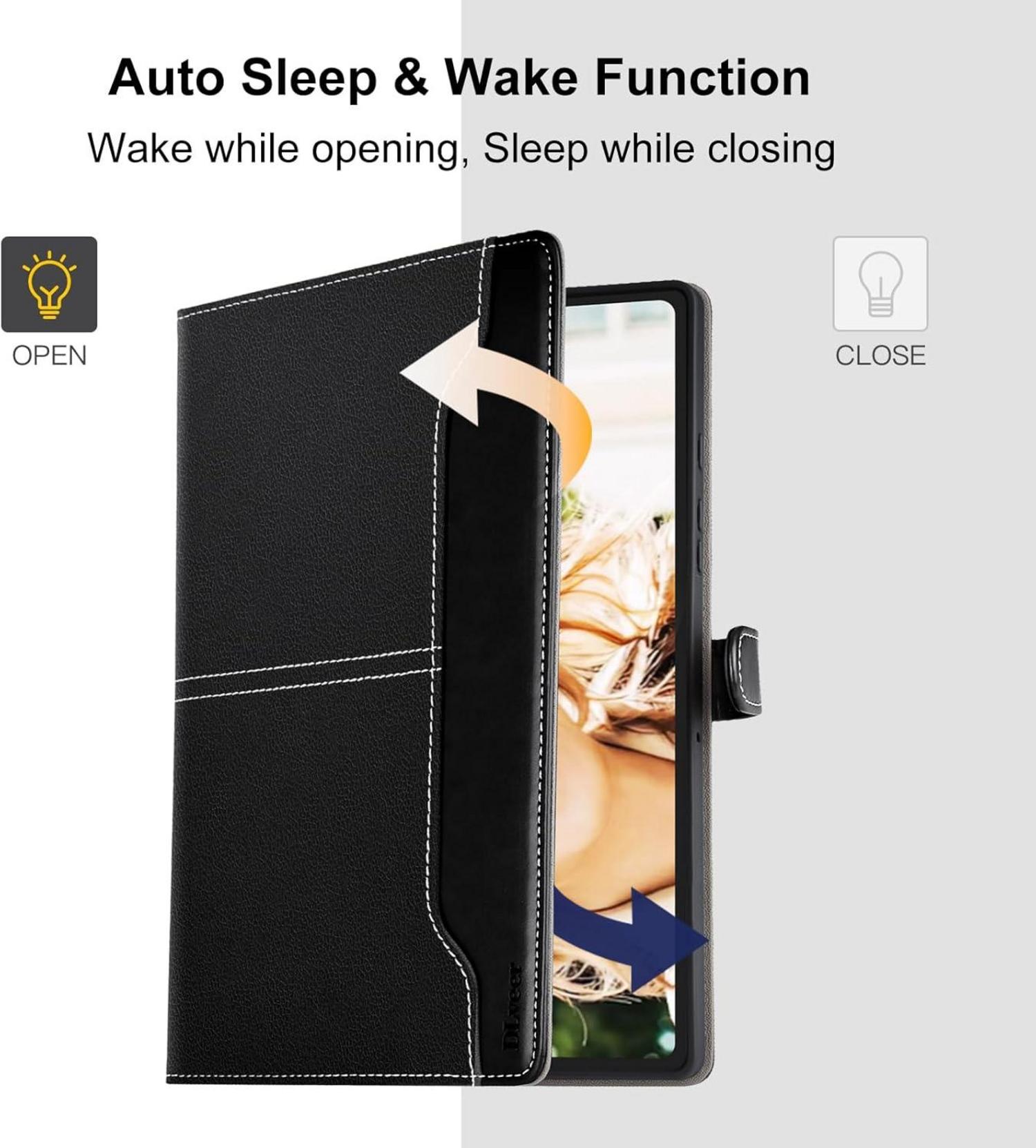 DLveer Hülle für Samsung Galaxy Tab A9+ 11 Zoll 2023 - Schwarz PU Leder+Soft TPU Ständer