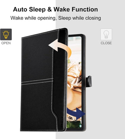 DLveer Hülle für Samsung Galaxy Tab A9+ 11 Zoll 2023 - Schwarz PU Leder+Soft TPU Ständer