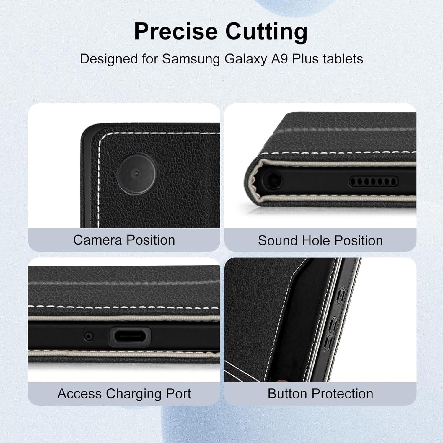 DLveer Samsung Tab A9 Plus Hülle 11 Zoll 2023 Schwarz PU Leder TPU