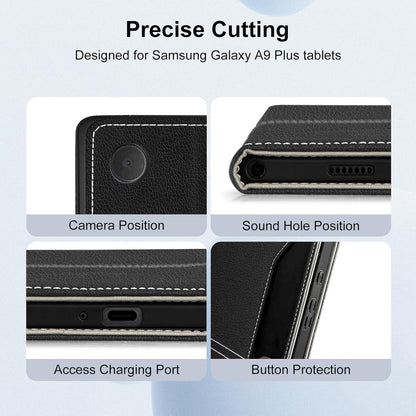 DLveer Samsung Tab A9 Plus Hülle 11 Zoll 2023 Schwarz PU Leder TPU