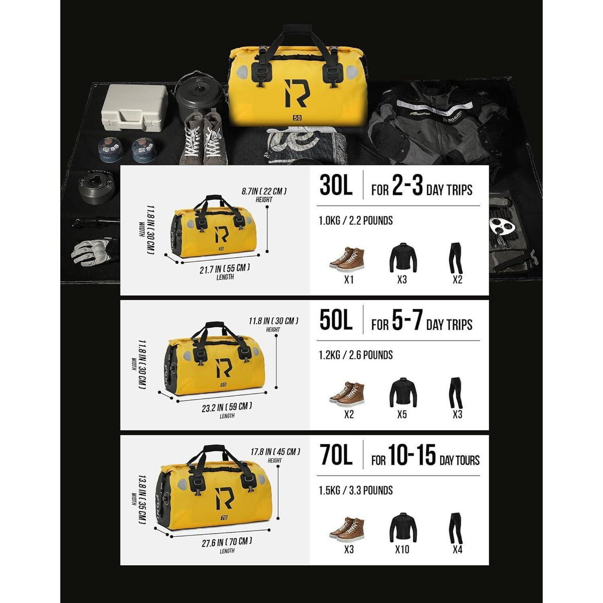 Motorrad Hecktasche 70L wasserdicht – Gepäckrolle für Touren