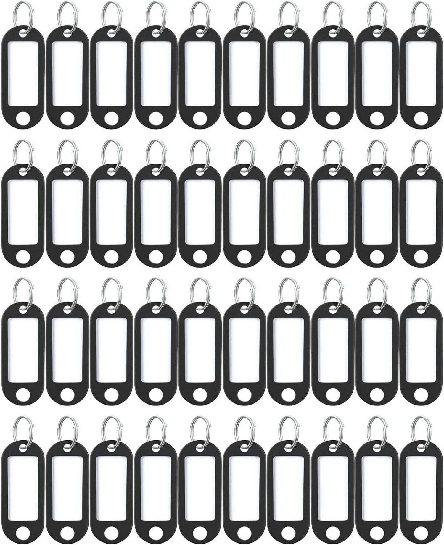 20x Schwarz Schlüsselanhänger 5cm Weichplastik Etiketten Ringe Folien