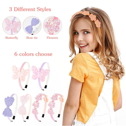 Glitzer Haarreifen 6er Set Schmetterling Blumen Stirnband