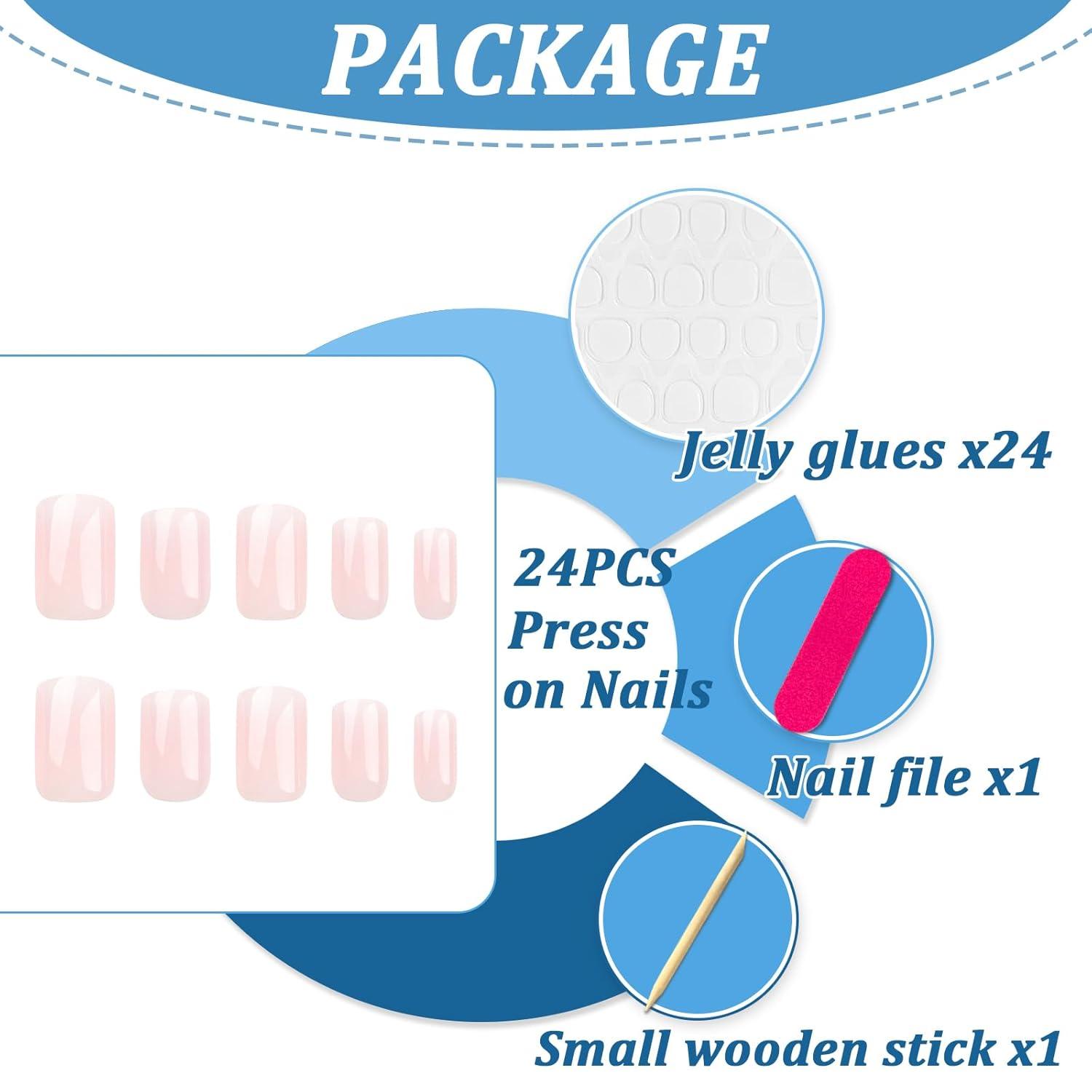 24er Set Press on Nägel Kurz Rosa Weiß Farbverlauf Acryl Full Cover Nails