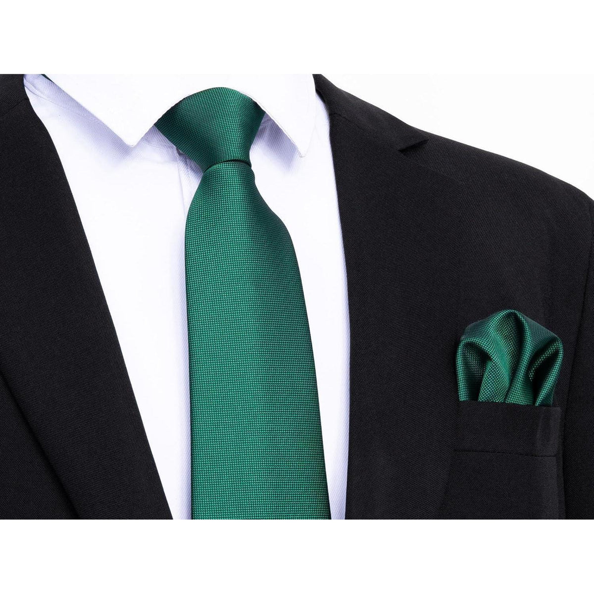 Herren Krawatten Set mit Einstecktuch, klassisch einfarbig, grün