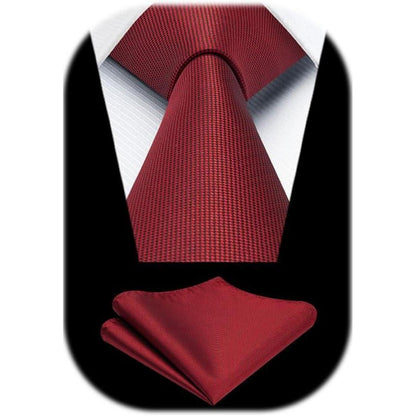 Krawatten-Set Herren Unifarben mit Einstecktuch Rot