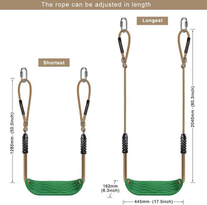 Non-Slip Swing Seat + Adjustable Rope Carabiners - Heavy Duty Playground