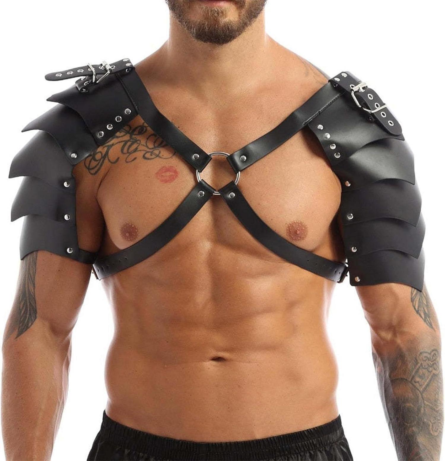 Herren Verstellbares PU-Leder Brust Harness Rüstung Sex