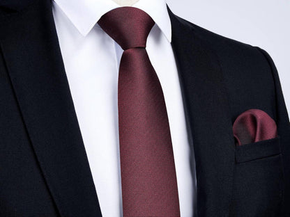 Enlision Herren Krawatten und Einstecktuch Set Hochzeit Business Burgund