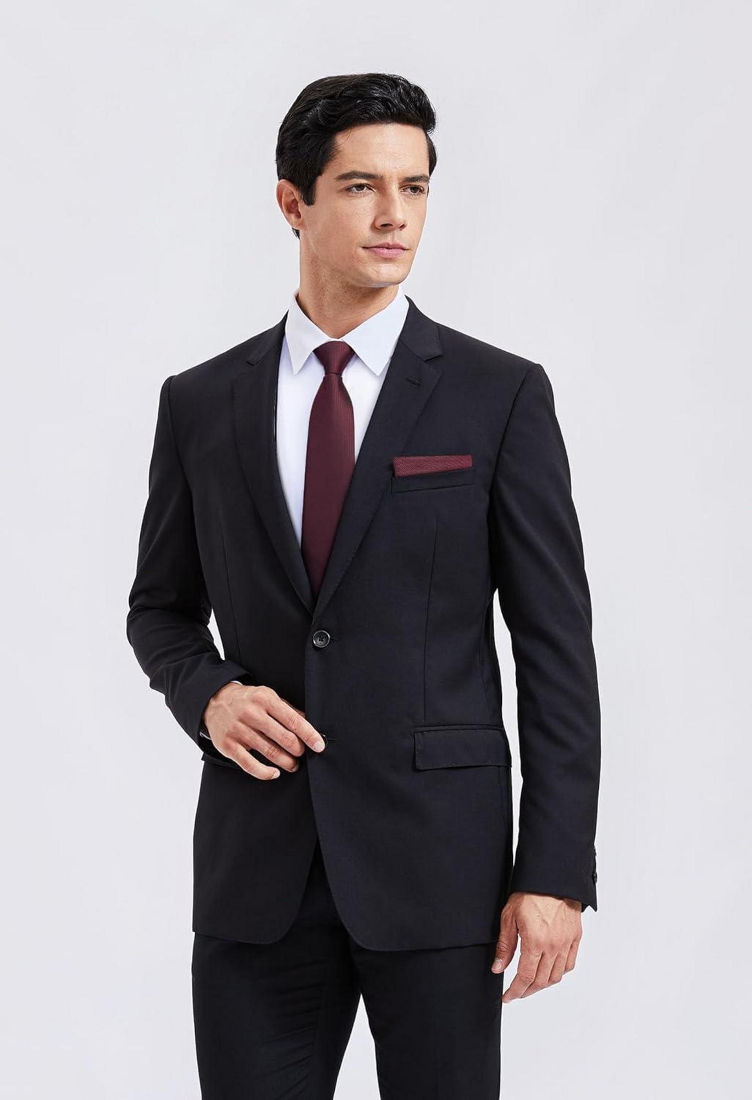 Enlision Herren Krawatten Einstecktuch Set Burgund Business Hochzeit