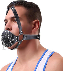 Erotikmaske Mundöffner BDSM Fetisch Nieten Stacheln Bondage Set
