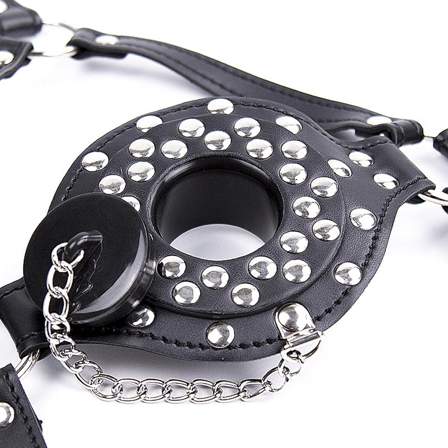 Öffnen Mund Gag Maske Fetisch BDSM Nieten Stacheln Harness Set