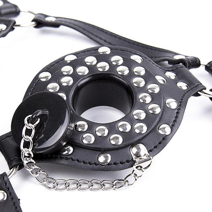 Öffnen Mund Gag Maske Fetisch BDSM Nieten Stacheln Harness Set