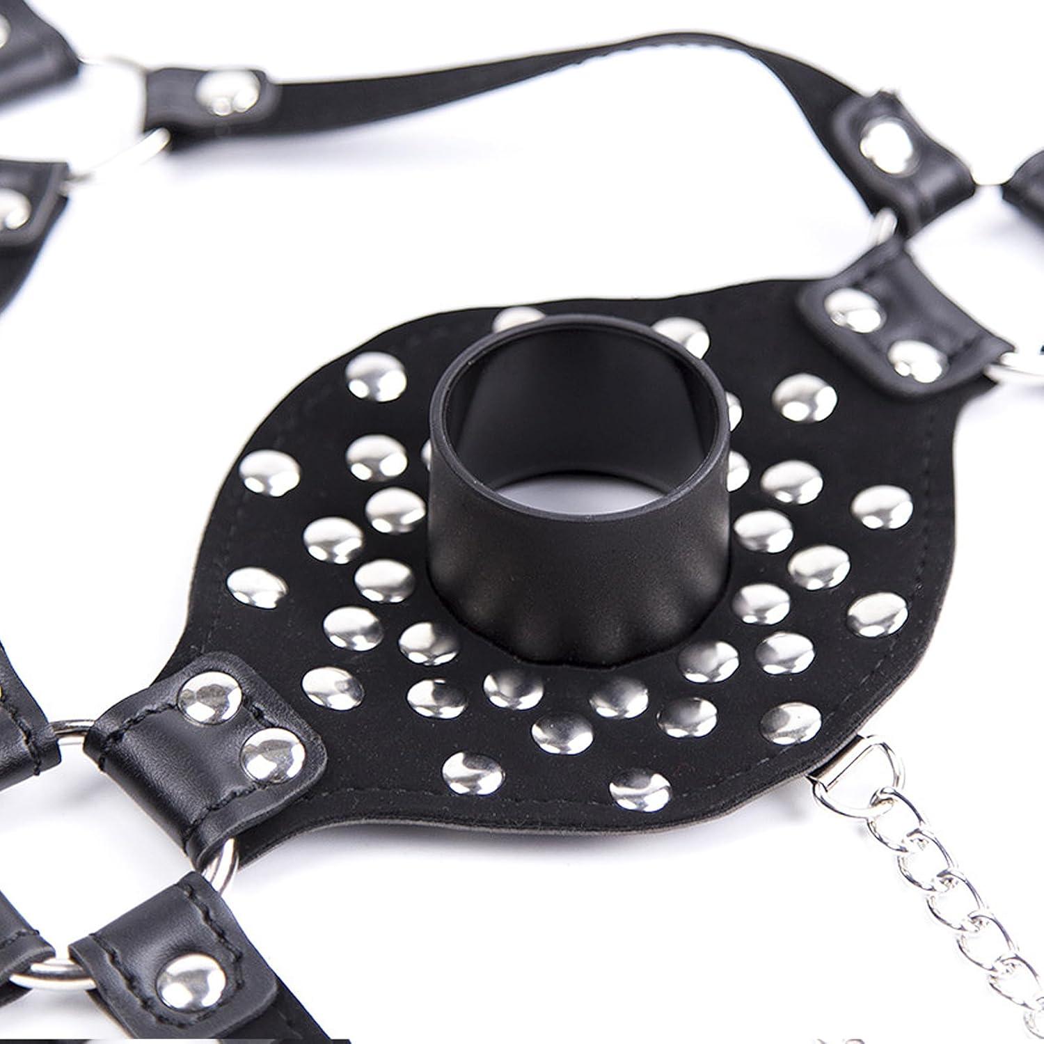 TUYMNI BDSM Mund Gag Maske Haube Nieten Stacheln SM Bondage Set