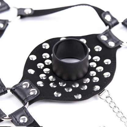 TUYMNI BDSM Mund Gag Maske Haube Nieten Stacheln SM Bondage Set