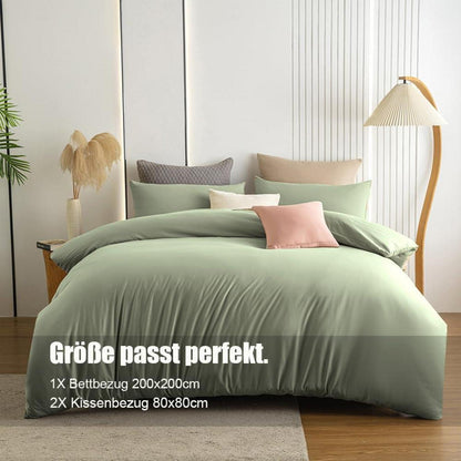 Bettwäsche 200x200 Salbeigrün Mikrofaser Bügelfrei Knitterfrei 2er Set