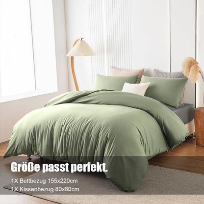 Bettwäsche 155x220 Salbeigrün Mikrofaser Bügelfrei Knitterfrei