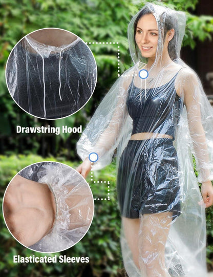 Regenponcho Transparent Regenschutz mit Tunnelzug für Outdoor