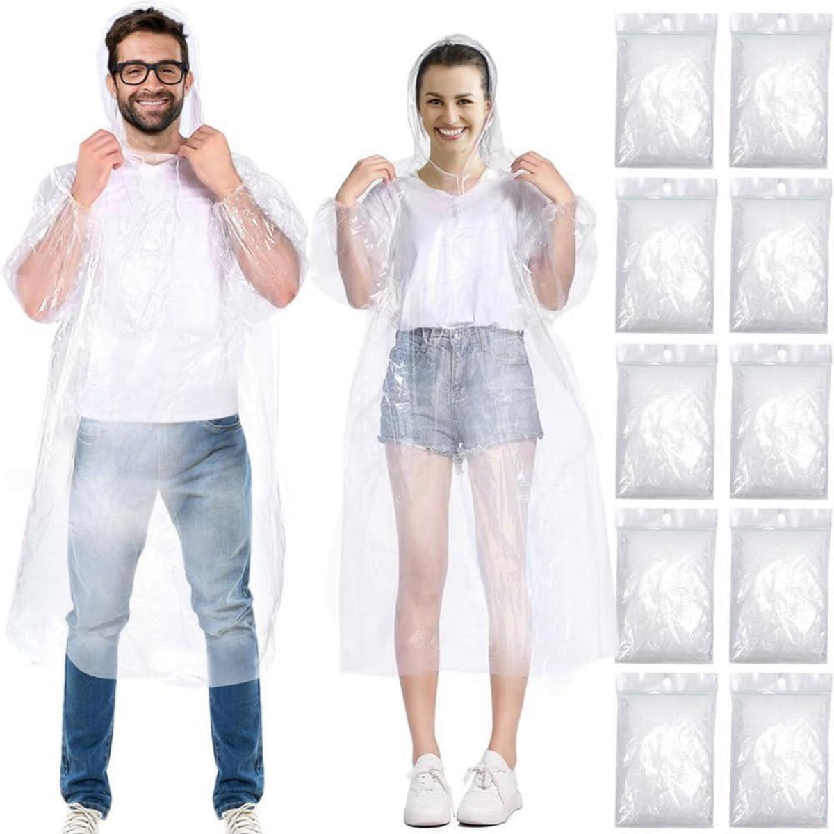 Regenponcho 10 Stück wasserdicht mit Kapuze für Damen Herren