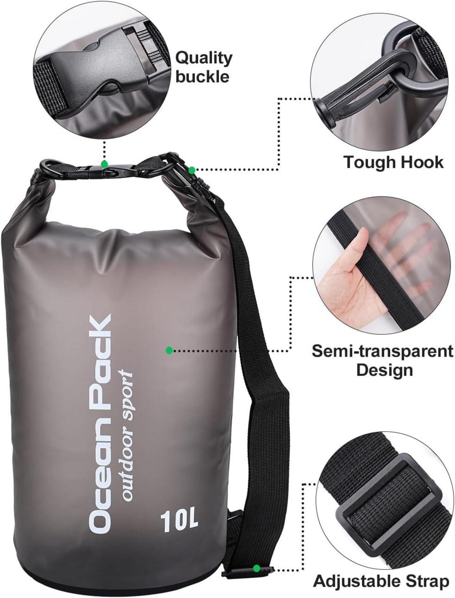Wasserdichte Dry Bag 20L Packsack mit Schultergurt und Handyhülle Schwarz