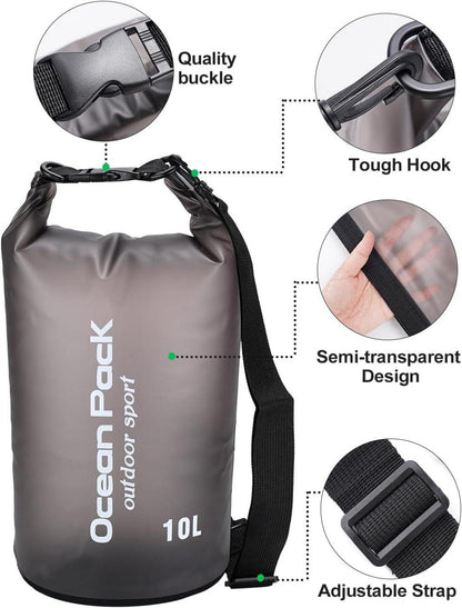 Wasserdichte Dry Bag 20L Packsack mit Schultergurt und Handyhülle Schwarz