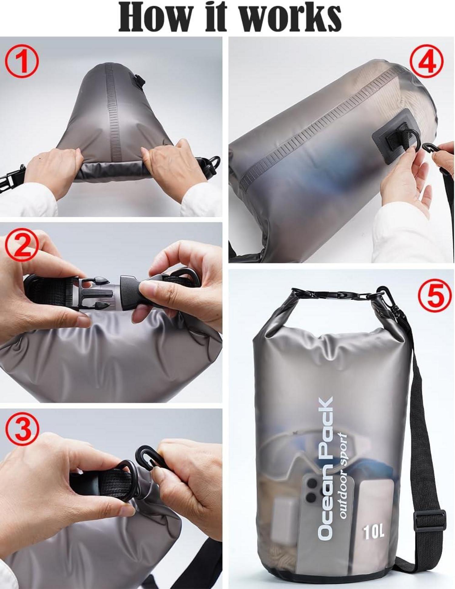 Wasserdichte Dry Bag Tasche mit Schultergurt, Handy-Schutzhülle - 20L