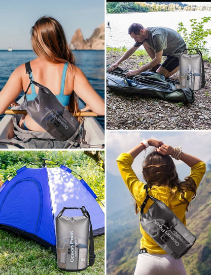 Wasserdichte Dry Bag 20L Packsack mit Schultergurt und Handyhülle Schwarz
