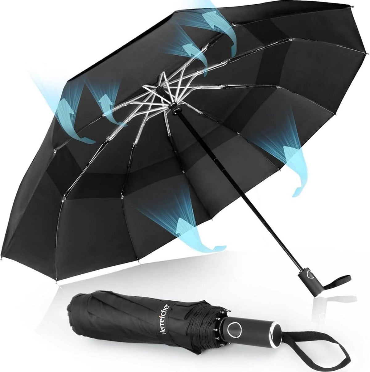 Sturmfester Regenschirm Taschenschirm Automatikschirm Winddicht