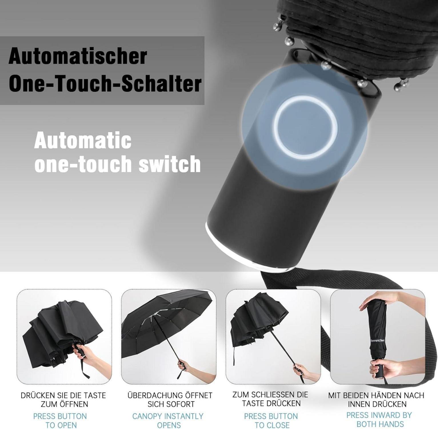 Premium Regenschirm Sturmfest Taschenschirm Winddicht Automatikschirm