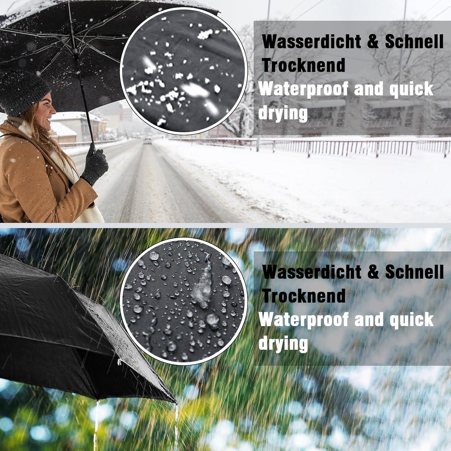 Herreicher Regenschirm Sturmfest 2024 Taschenschirm Groß Winddicht Automatikschirm Schwarz